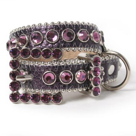 Purple Leather Crystal Dog Collar