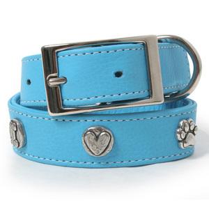 Bone Heart and Paw Leather Dog Collar