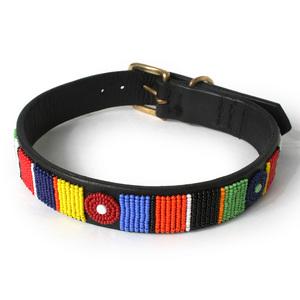 Beaded Horizontal Stripe Leather Dog Collar