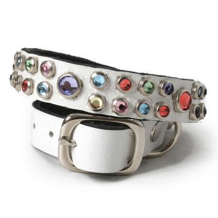 Multi Crystals on White Leather Dog Collar