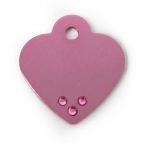 Three Crystal Pink Heart Engravable Pet Tag