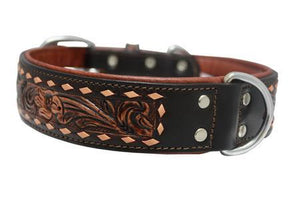 Tucson Hand Carved Brown Leather Dog Collar