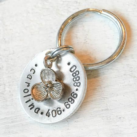 Flower Charm on Round Engravable Pet Tag
