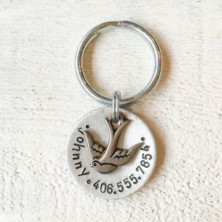 Round with Bird Charm Engravable Pet Tag