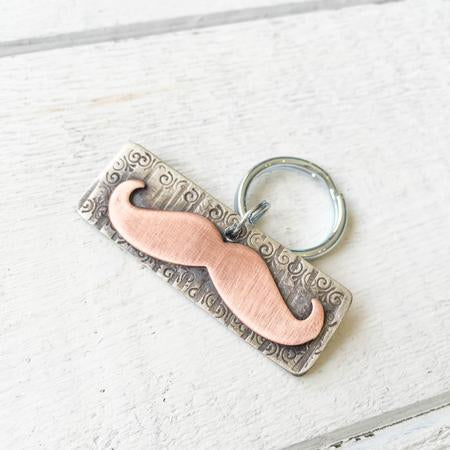 Copper Mustache on Nickel Rectangle Engravable Pet Tag
