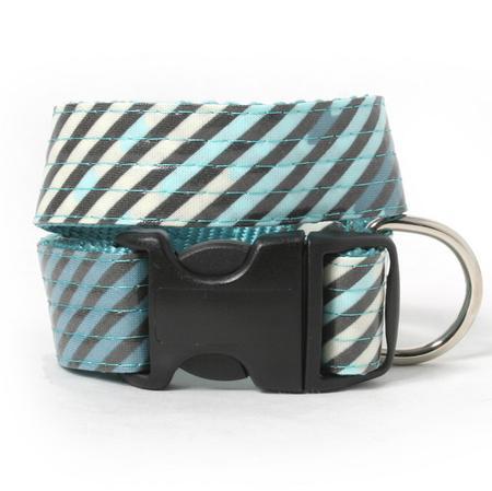 Grey and Blue Stripes Laminated Cotton Dog Collar