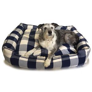 Navy Buffalo Check Lounge Dog Bed
