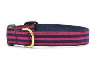 Pink and Navy Striped Dog Collar