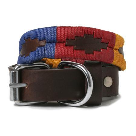 Yellow Navy and Red Woven Leather Dog Collar