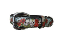 Load image into Gallery viewer, Skull and Rose Inked Leather Dog Collar
