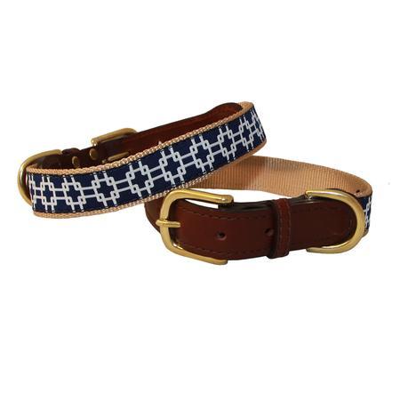 Navy Gridlock Mixed Nylon and Leather Dog Collar