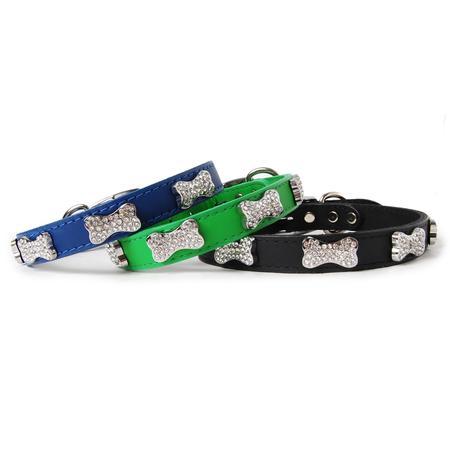 Crystal Bones on Leather Dog Collar