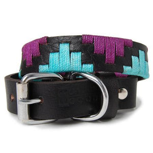 Purple and Teal Woven Leather Dog Collar