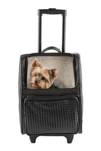 Black Woven Faux Leather Wheeled Dog Carrier