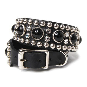 Black Cabs Clear Crystals and Studs on Black Leather Dog Collar