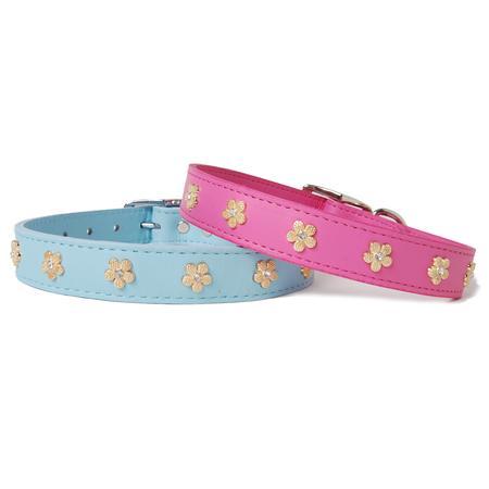 Gold Flower Leather Dog Collar