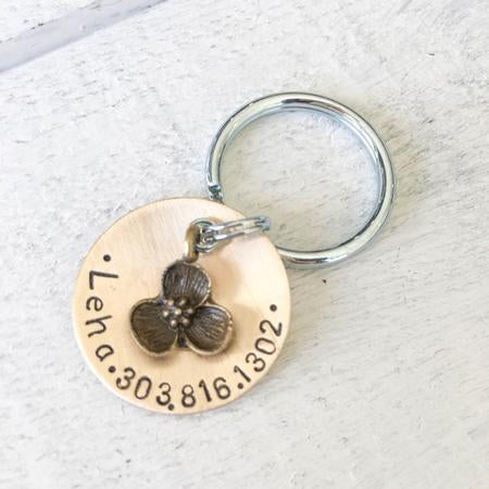 Flower Charm on Round Brass Engravable Pet Tag