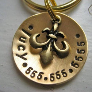 Fleur de Lis Round Brass Engravable Pet Tag