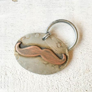 Mustache Copper and Nickel Oval Engravable Pet Tag