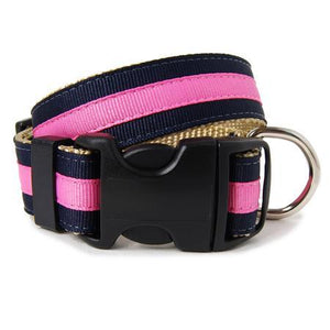 Navy and Pink Stripe Dog Collar