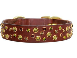 Earthy Crystals on Brown Leather Large Dog Collar