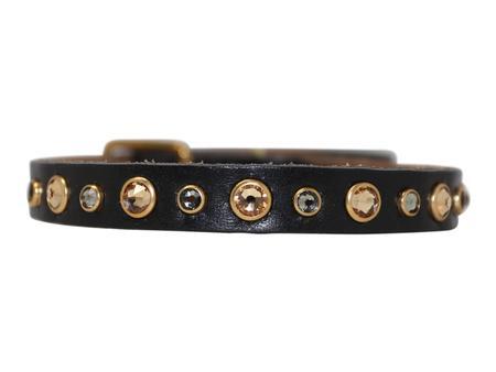 Neutral Crystals on Black Leather Small Dog Collar