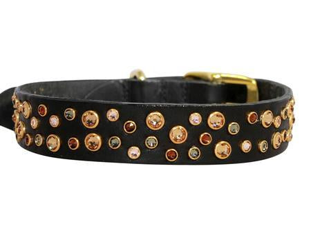 Neutral Crystals on Black Leather Large Dog Collar