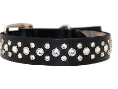 Clear Crystals on Black Leather Large Dog Collar