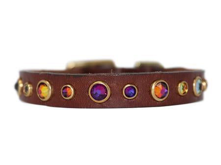 Volcano Crystals on Brown Leather Small Dog Collar