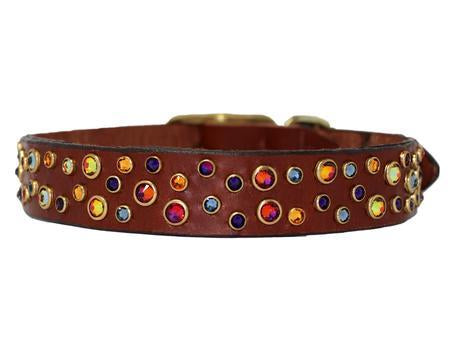 Volcano Crystals on Brown Leather Large Dog Collar