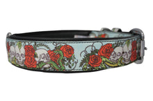 Load image into Gallery viewer, Skull and Rose Inked Leather Dog Collar
