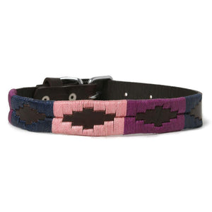 Purple Navy and Pink Woven Leather Dog Collar