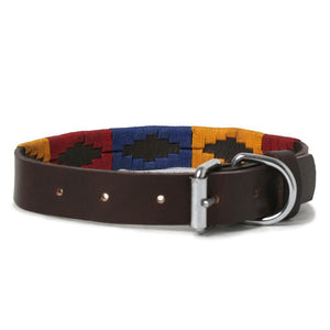 Yellow Navy and Red Woven Leather Dog Collar
