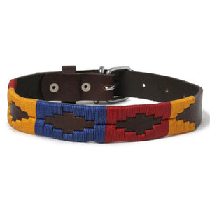 Yellow Navy and Red Woven Leather Dog Collar